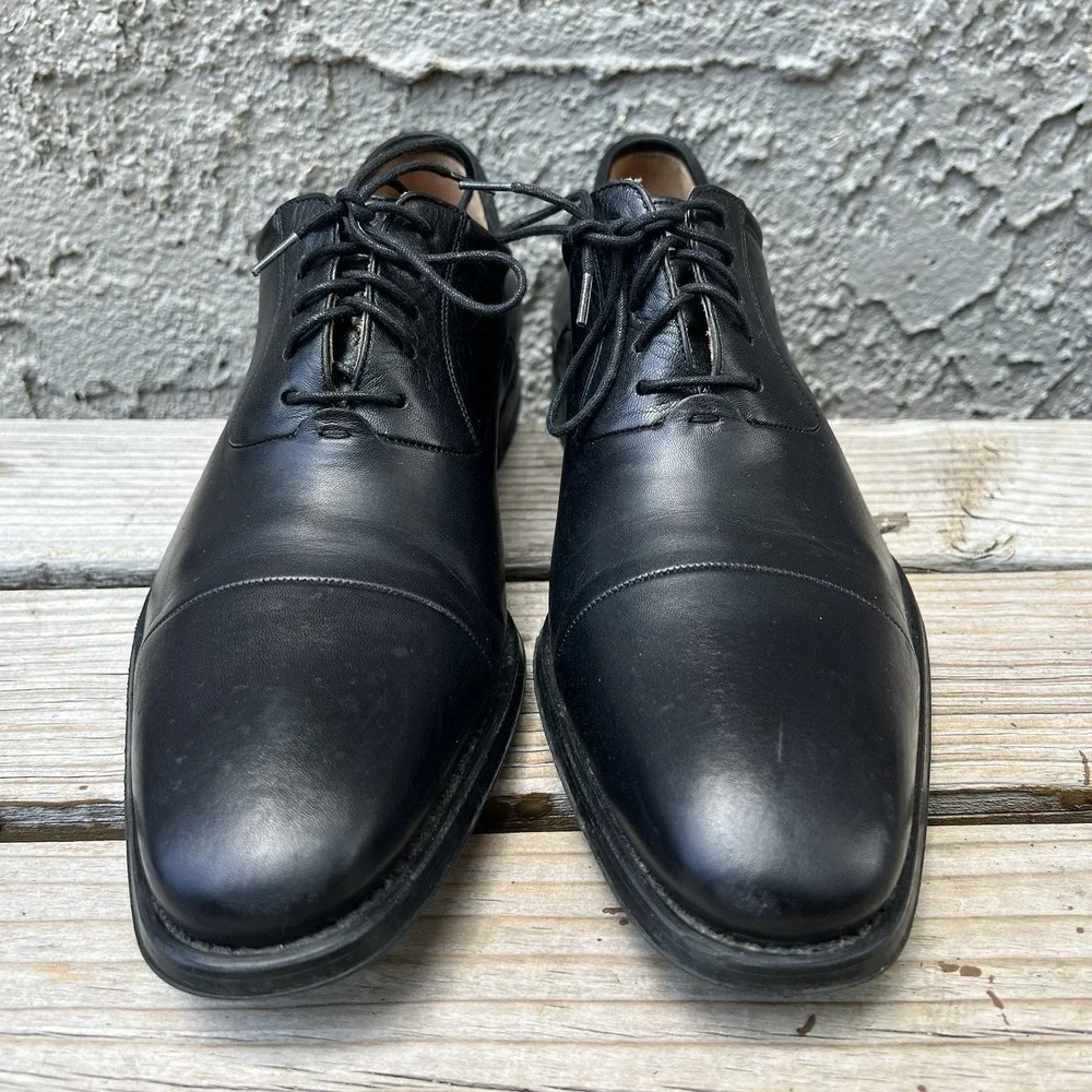 Magnanni Shoes Men Size 8 Black Leather Plain Toe Oxford Derby